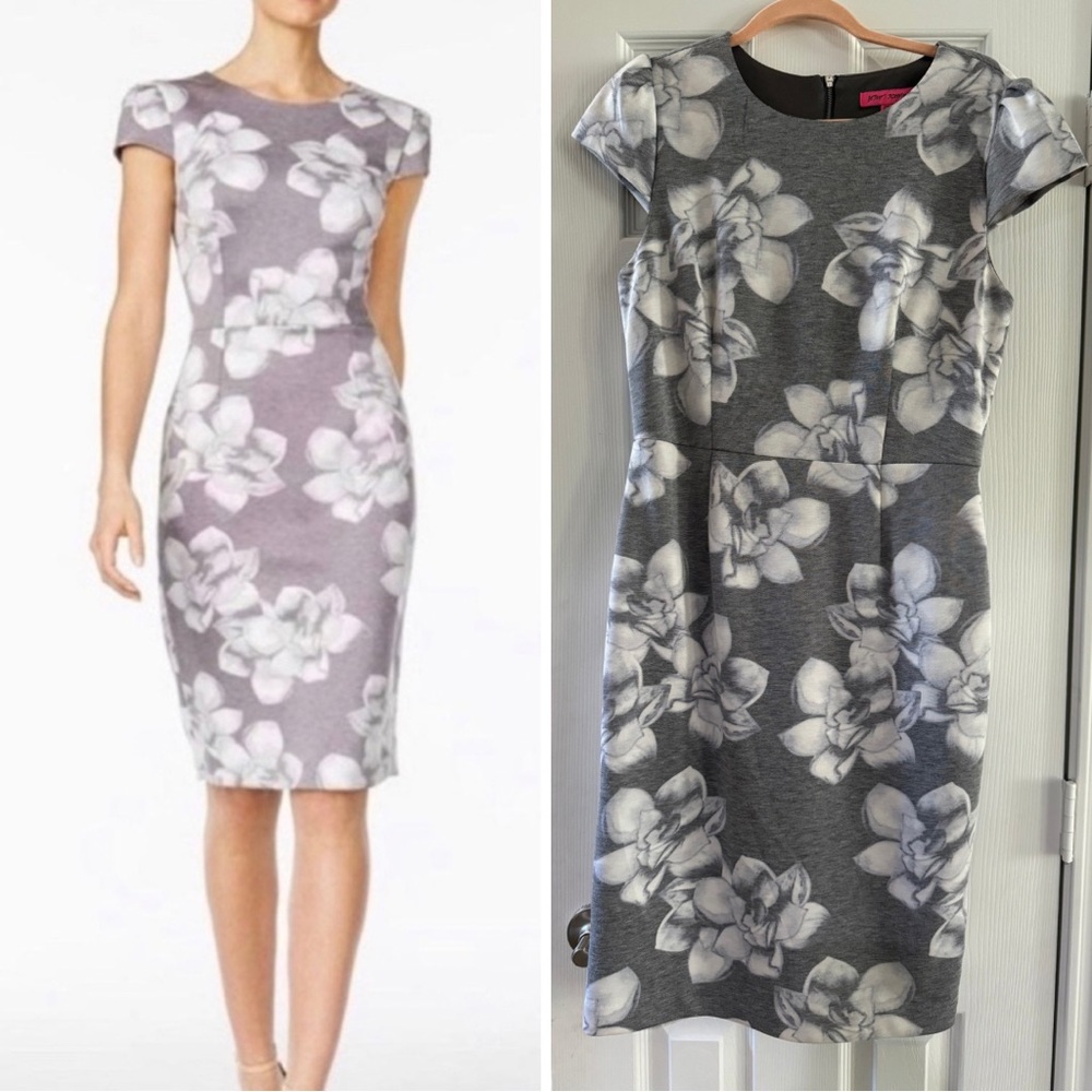 🩶 Betsey Johnson - Floral Sheath Dress - Grey - Size 10 🩶